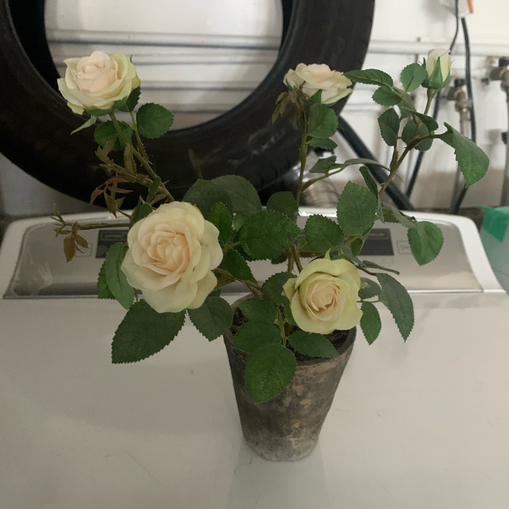 Faux white flower pot
